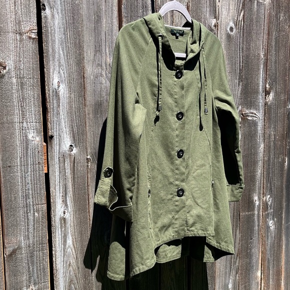 For Cynthia green linen blend hooded flare jacket size medium - Picture 4 of 16